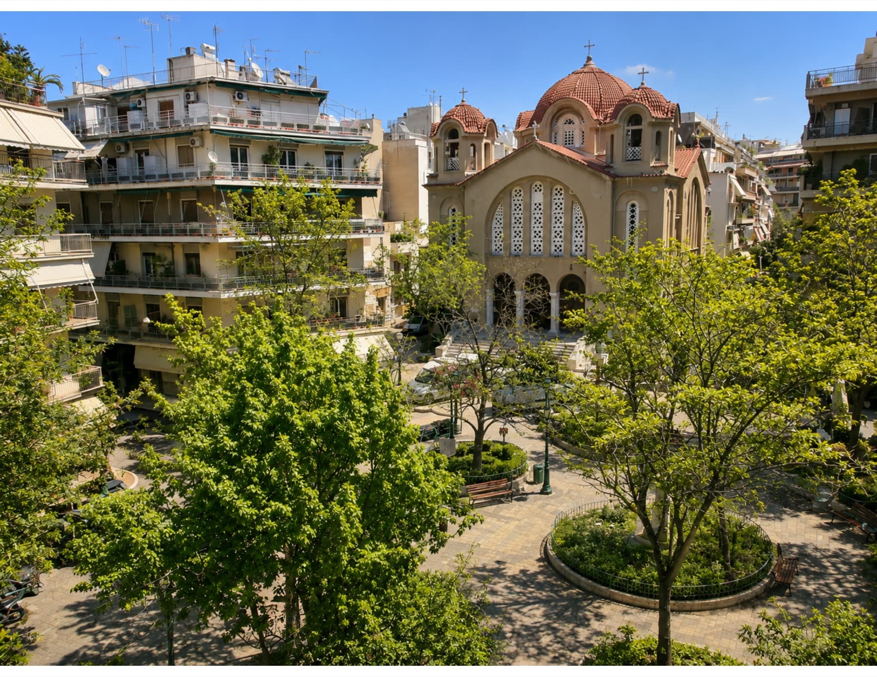 Agios Georgios square and church in Kypseli, Athens